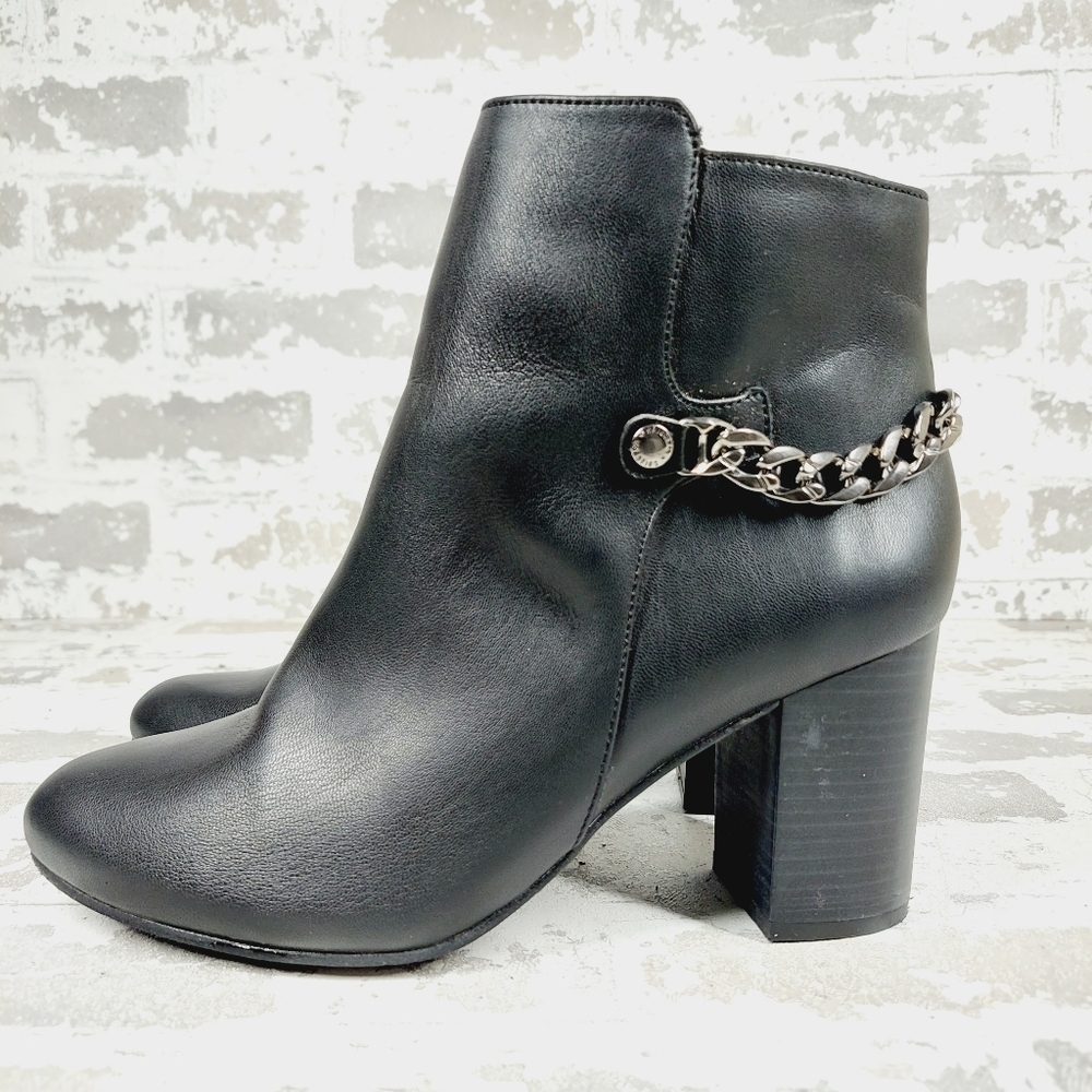 Westies Jarama Black Side Zip Almond Toe Chain Accent Heeled Ankle Boots B458
